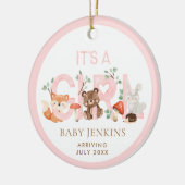 Woodland Meisje Baby Aankondiging Kerstmis Keramisch Ornament (Links)