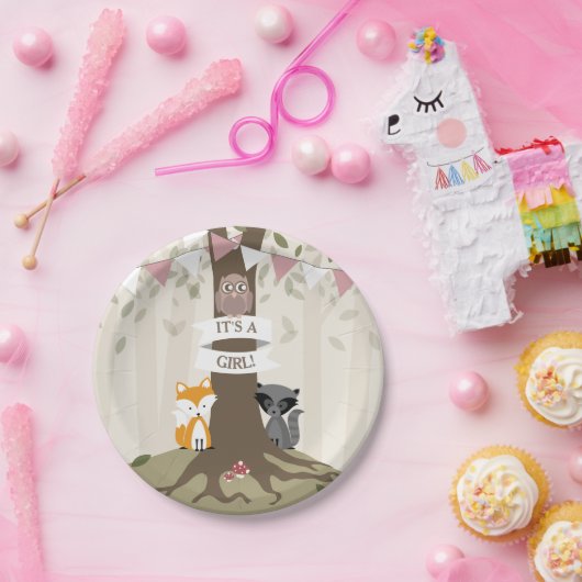 Woodland Meisje Baby shower Papieren Bordje (Feest)