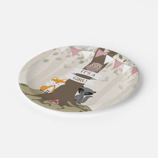 Woodland Meisje Baby shower Papieren Bordje (Gekanteld)