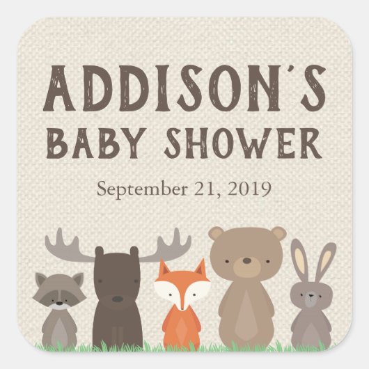 Woodland met Baby shower Square Stickers (Voorkant)