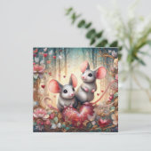 Woodland Mice Schattigee rode harten Valentijn Feestdagenkaart (Staand voorkant)