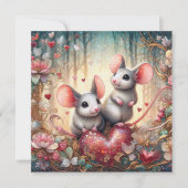 Woodland Mice Schattigee rode harten Valentijn Feestdagenkaart (Voorkant)