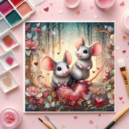 Woodland Mice Schattigee rode harten Valentijn Feestdagenkaart