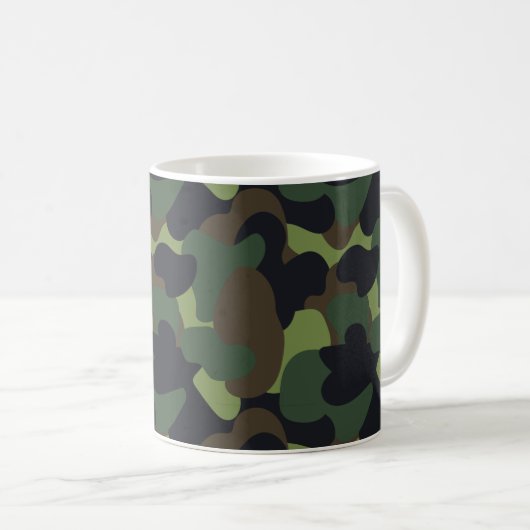Woodland Militaire Camo Green Brown Black Pattern Koffiemok (Voorkant rechts)