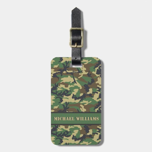 Woodland Militairy Camo Print - Gepersonaliseerd Bagagelabel (Voorkant verticaal)