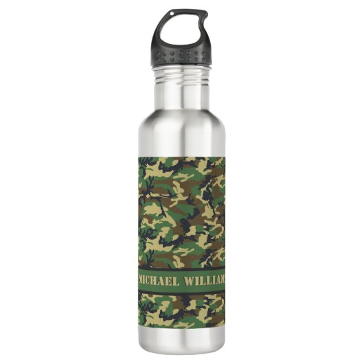Woodland Militairy Camo Print - Gepersonaliseerd Waterfles (Voorkant)