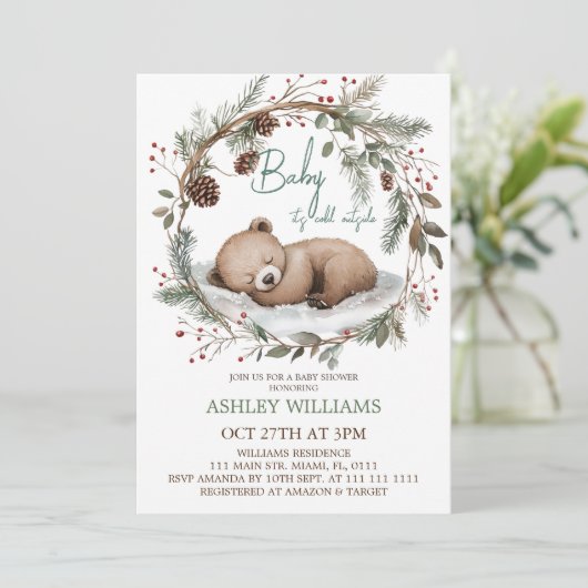 Woodland Minimal Beer Baby shower Invitation Kaart (Staand voorkant)