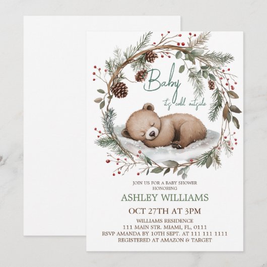 Woodland Minimal Beer Baby shower Invitation Kaart (Voorkant / Achterkant)