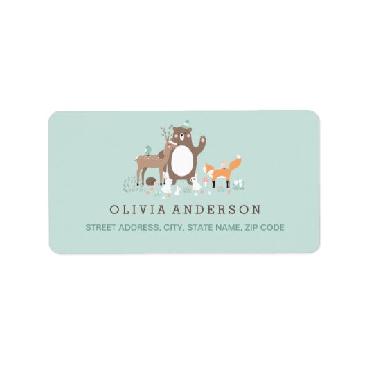 Woodland Mint en Oranje Baby shower Address Label (Voorkant)