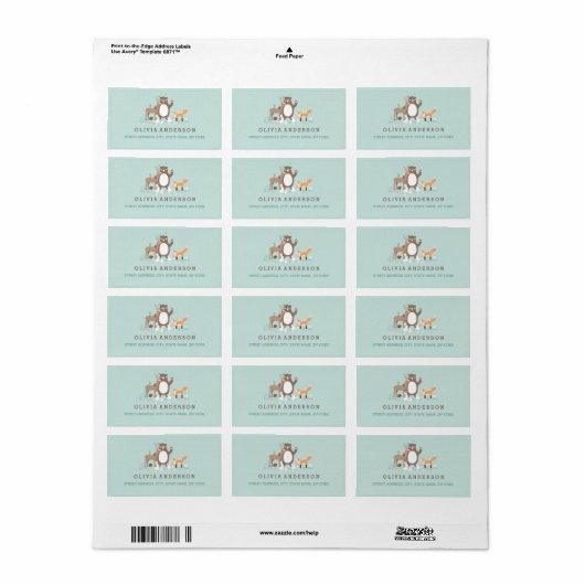 Woodland Mint en Oranje Baby shower Address Label (Full Sheet)