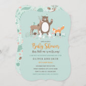 Woodland Mint en Oranje Baby shower Invite Kaart (Voorkant / Achterkant)