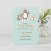 Woodland Mint en Oranje Baby shower Invite Kaart (Staand voorkant)