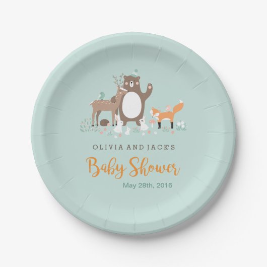 Woodland Mint en Oranje Baby shower Papier Bord (Voorkant)
