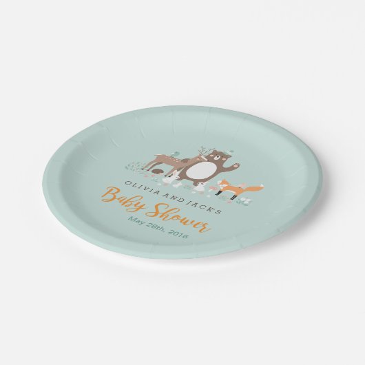 Woodland Mint en Oranje Baby shower Papier Bord (Gekanteld)