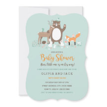 Woodland Mint en Sinaasappel Baby Shower Uitnodigi