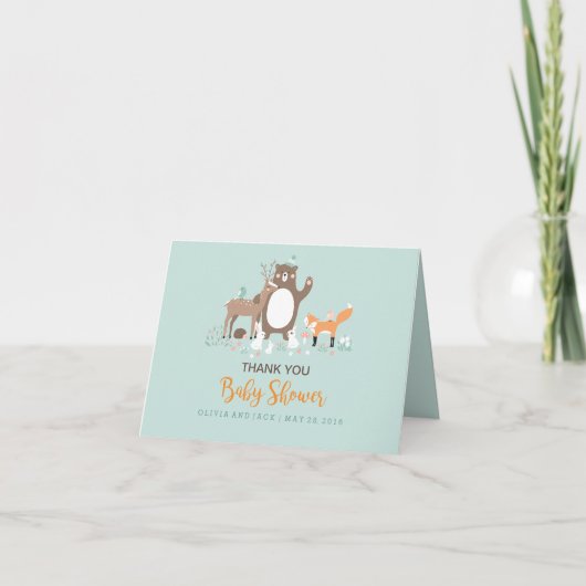 Woodland Mint Oranje Baby shower bedankje Bedankkaart (Voorkant)