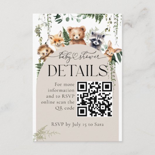 Woodland Modern Baby shower Details QR-code Informatiekaartje (Voorkant)