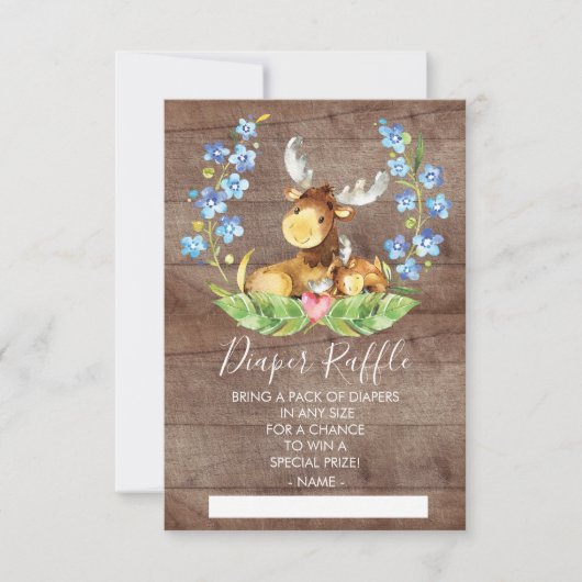 Woodland Moose Baby shower Luier Raffle Ticket Kaart (Voorkant)