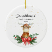 Woodland Moose Baby's Eerste Kerstmis Keramisch Ornament (Achterkant)