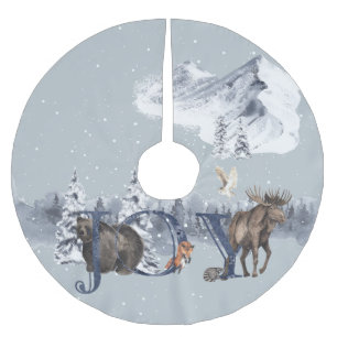 Woodland Moose Beer Snow JOY Mountain Scene Kerstboom Rok