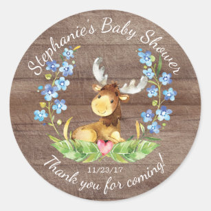 Woodland Moose Boys Baby shower Favor Sticker