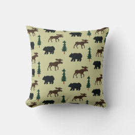 Woodland Moose en Beer Rustic Pillow - Green Kussen