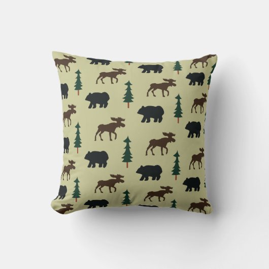 Woodland Moose en Beer Rustic Pillow - Green Kussen (Voorkant)