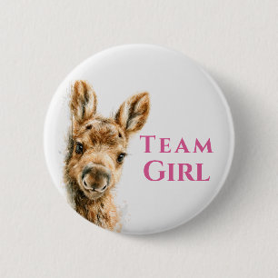 Woodland Moose Team Girl Baby Shower Ronde Button 5,7 Cm