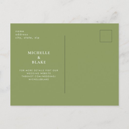 Woodland Moss Green Monogram Save the Date Briefkaart (Achterkant)