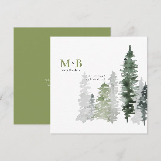 Woodland Moss Green Monogram Save the Date Square (Voorkant / Achterkant)