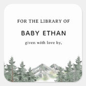 Woodland Mountain Baby Shower Boekenbibliotheek Vierkante Sticker (Voorkant)