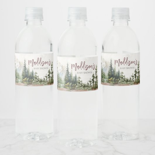 Woodland Mountain Baby shower Waterfles Etiket (Flessen)