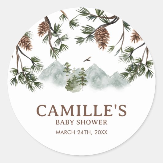 Woodland Mountains Boy Baby shower Ronde Sticker (Voorkant)