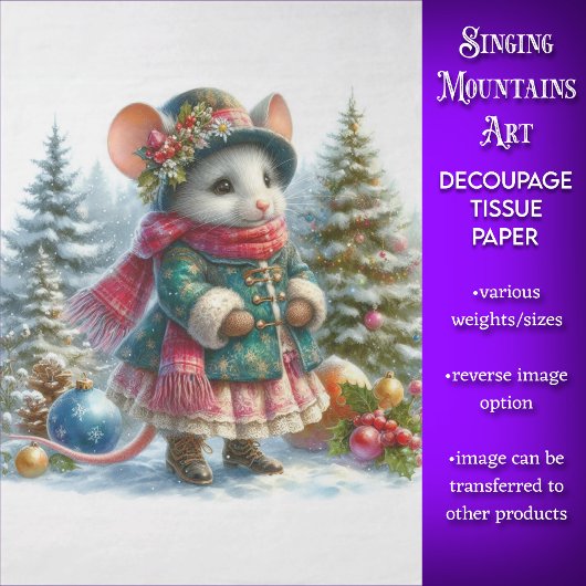 Woodland Mouse in Winter Wonderland Decoupage Tissuepapier