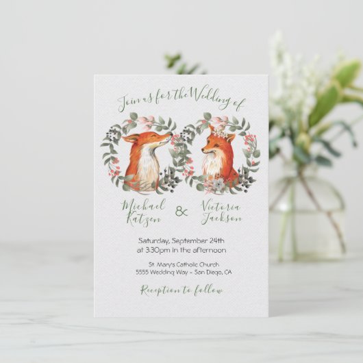 Woodland Mr. en Mrs Fox portret met bruiloft Kaart (Staand voorkant)
