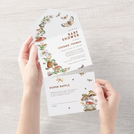 Woodland Mushroom All-in-One Baby shower Invitatio All In One Uitnodiging (Afscheurbaar)