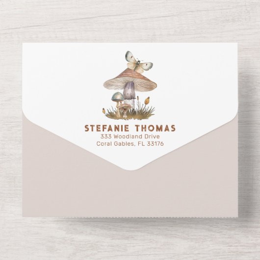 Woodland Mushroom All-in-One Baby shower Invitatio All In One Uitnodiging (Achterkant)