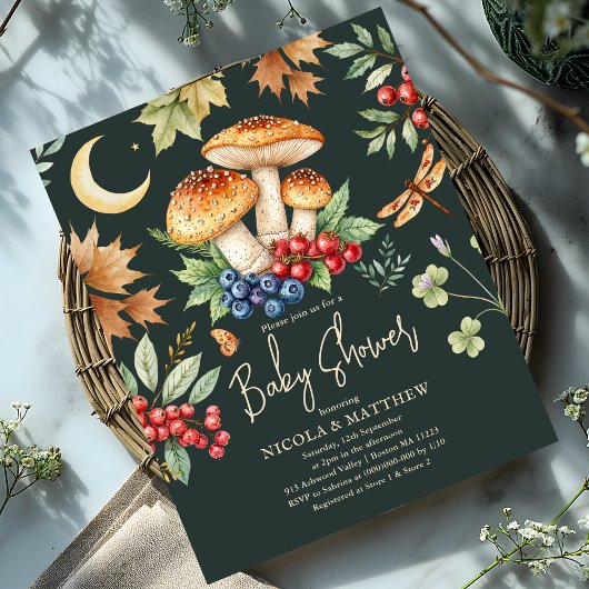 Woodland Mushroom Baby shower Budget Uitnodiging