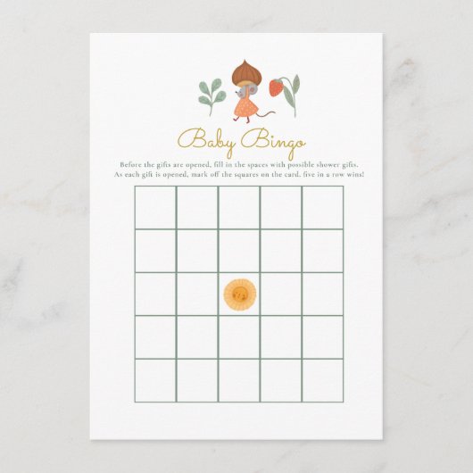 Woodland Mushroom Baby shower Game Baby Bingo Informatiekaartje (Voorkant)