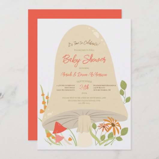 Woodland Mushroom Baby Shower Invitations Kaart (Voorkant / Achterkant)