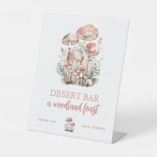 Woodland Mushroom Blush Pink Birthday Custom Sign Reclamebord Met Voetstuk (Voorkant)