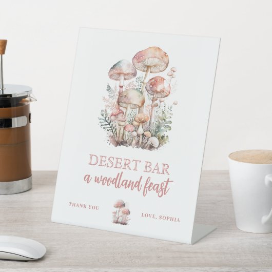 Woodland Mushroom Blush Pink Birthday Custom Sign Reclamebord Met Voetstuk (Insitu)
