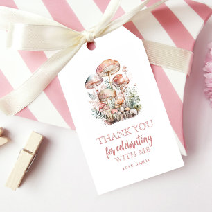 Woodland Mushroom Blush Pink Birthday Hartelijk da Cadeaulabel
