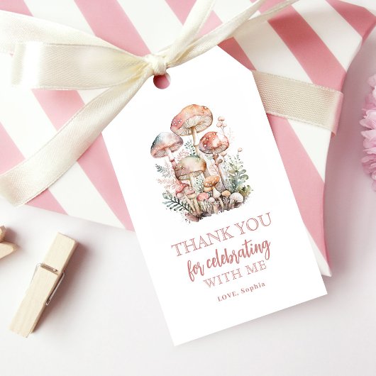 Woodland Mushroom Blush Pink Birthday Hartelijk da Cadeaulabel