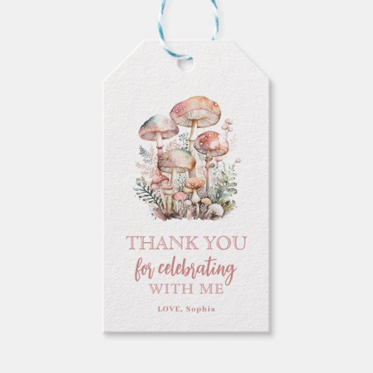 Woodland Mushroom Blush Pink Birthday Hartelijk da Cadeaulabel (Voorkant)