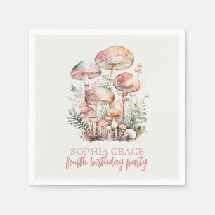 Woodland Mushroom Blush Pink Kids Birthday Party Servet