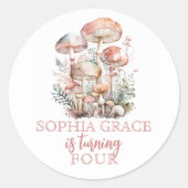 Woodland Mushroom Blush Pink Ronde Sticker (Voorkant)