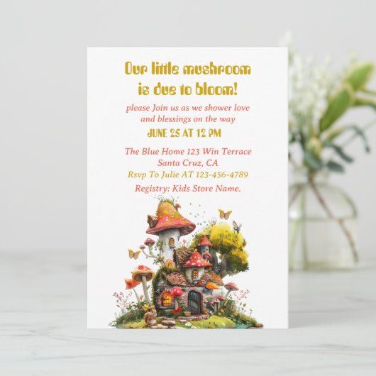 Woodland Mushroom House Baby shower Kaart (Staand voorkant)