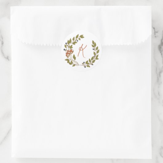 Woodland Mushroom Monogram Ronde Sticker (Tas)