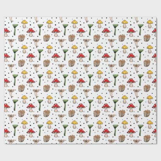 Woodland Mushroom Pattern Wrapping Paper Cadeaupapier (Vlak)